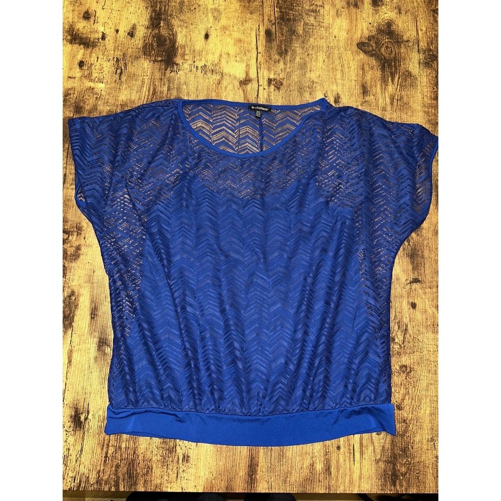 Le Château Royal Blue Chevron Lace Batwing Blouse